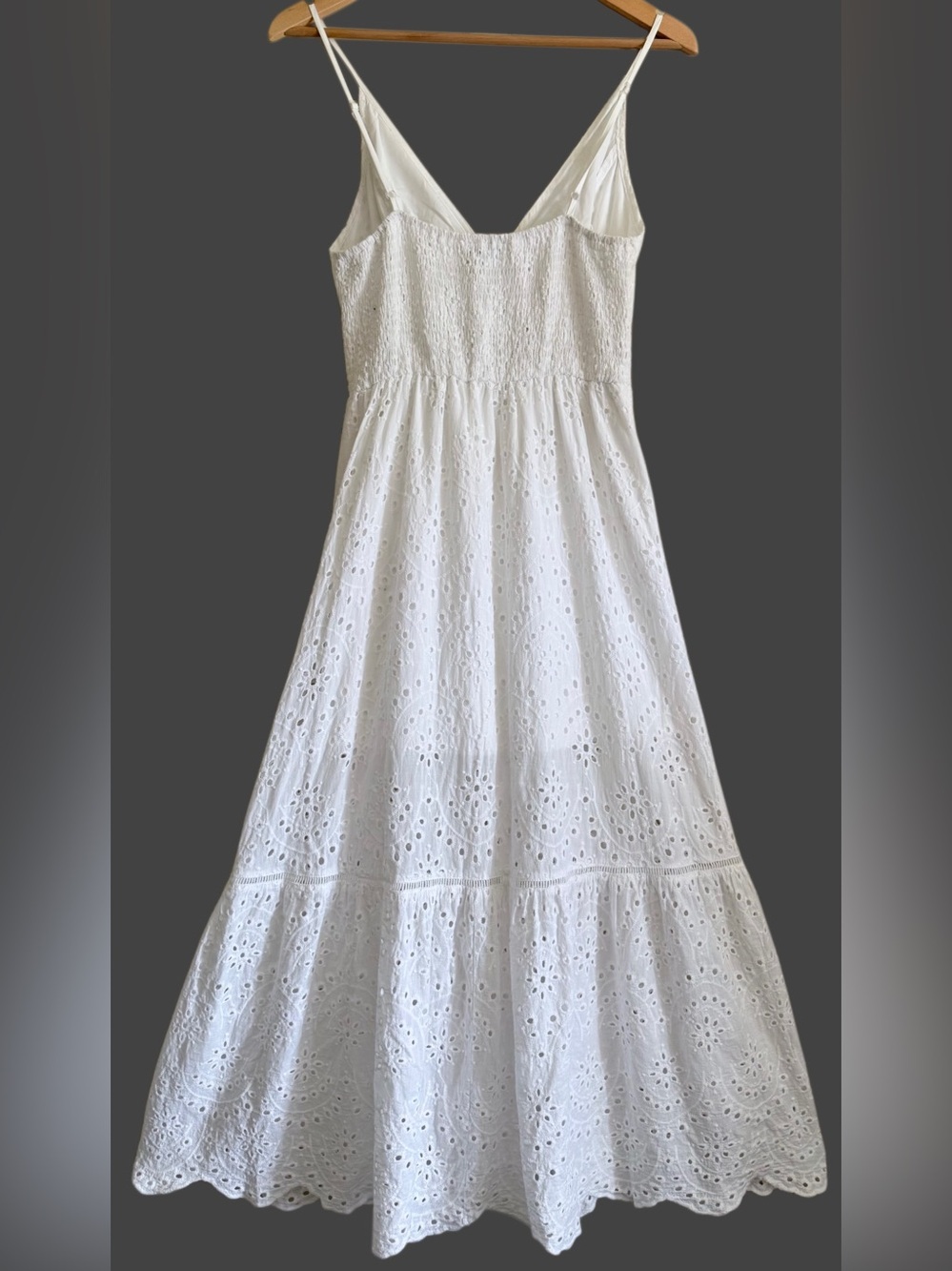 SIMPLEE 100% Cotton Feminine Flattering Dainty Timeless Eyelet Midi Dress Size M - Picture 6 of 9